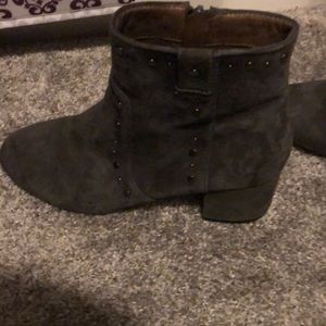 Gray ankle boots with silver embellishments